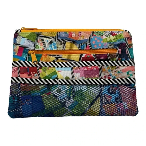 Colorful Patchwork Abstract Geometric Boho Multi Pocket‎ Cosmetic School Bag - Picture 1 of 12